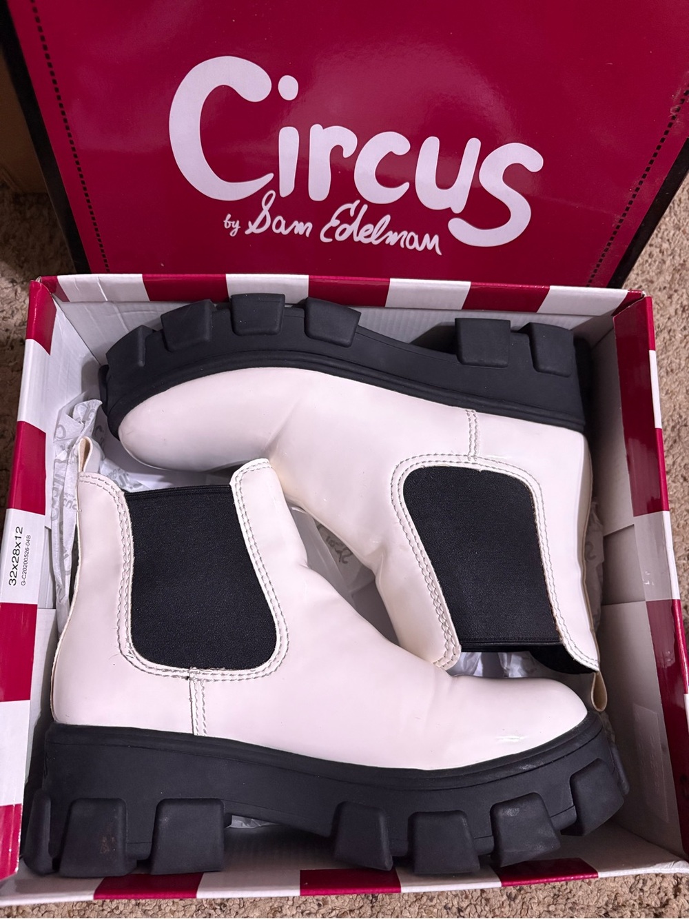 Circus by Sam Edelman - Darielle White Patent Boots with Black Lug Sole